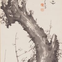 【河上鴻立】 13814 掛軸 日本画 「墨梅之図」 共箱 紙本 風景図 熊本 肥後 天草 在銘の画像2